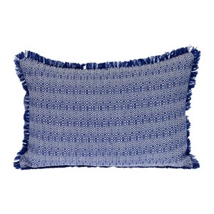 HomeRoots 14" X 20" Blue and White Striped Cotton Throw Pillow With Fringe - 1 of 4