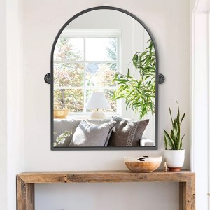 Black Wrought Iron Arch Wall Mirror - Straight Edges 80x60x4cm - 1 of 3