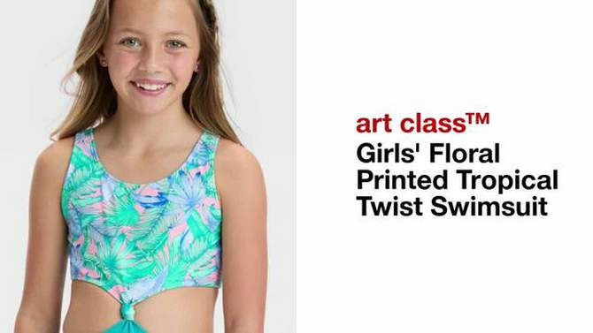 Girls' Floral Printed Tropical Twist Swimsuit - art class™ Light Blue, 2 of 5, play video