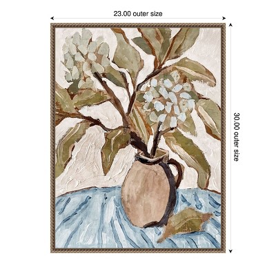 Muted Earth Tones Botanical Canvas Art Print with Brown and Gold Frame