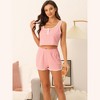 cheibear Women's Summer Ribbed Crop Sleeveless Tank Top and Shorts Lounge Pajamas Sets - 3 of 4