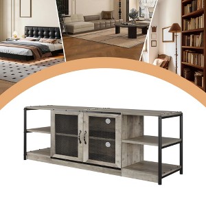 Industrial Entermainment Center with Storage Cabinet & 2 Mesh Doors,2 Tier TV Stand with Wood Rustic TV Console - 1 of 4