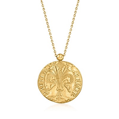 Ross-Simons Italian 14kt Yellow Gold St. John and Fleur-De-Lis Reversible Pendant Necklace Size