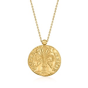 Ross-Simons Italian 14kt Yellow Gold St. John and Fleur-De-Lis Reversible Pendant Necklace Size - 1 of 4