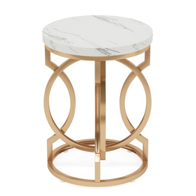 FONTOI 20'' Round End Table, Modern Accent Side Table with O-Shaped Base for Living Room, Bedroom, White&Gold, 19.69"*25.59"*19.69"