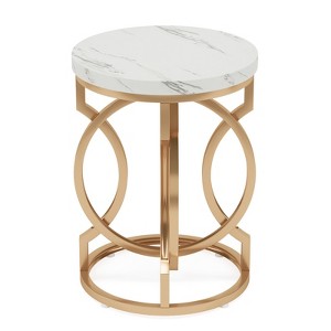 FONTOI 20'' Round End Table, Modern Accent Side Table with O-Shaped Base for Living Room, Bedroom, White&Gold, 19.69"*25.59"*19.69" - 1 of 4