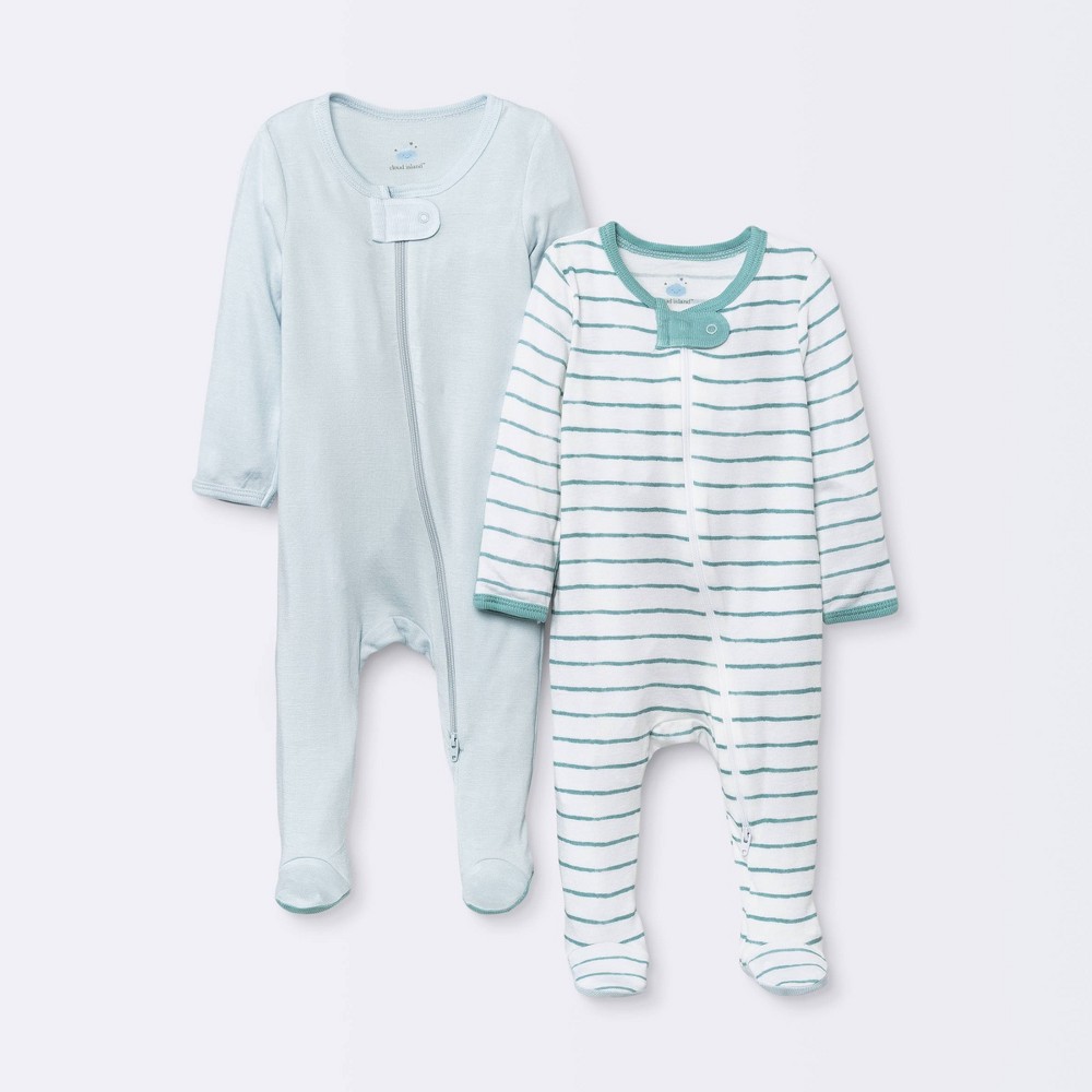 Size 3-6M Baby Boys' 2pk Modal Sleep N' Play - Cloud Island Aqua Blue 3-6M