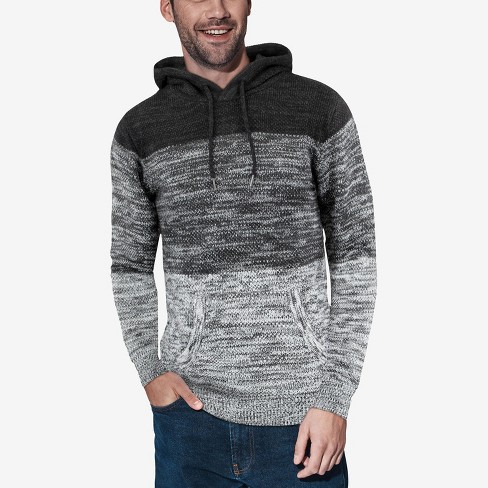 X Ray Men's Slim Fit Knitted Hoodie Sweater, Casual Color Block