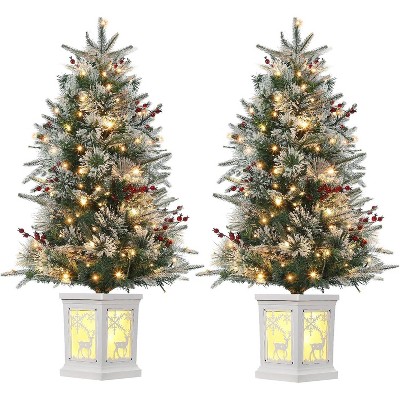 3 Ft Christmas Tree, Fiber Optic Light-Style Artificial Christmas Tree with Timer, Pre-lit with 78 Warm White LED Lights