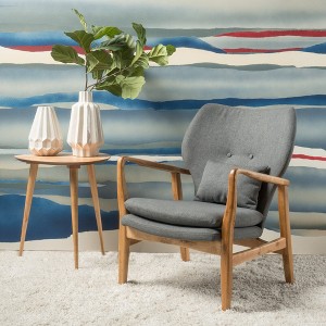 32.75'' Fabric Mid-Century Modern Club Chair with Birch Wood Tapered Legs, and Accent Pillow - 1 of 4