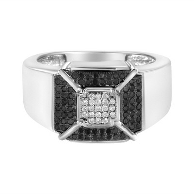 Haus of Brilliance Silver 3/8 Cttw Composite Enhanced Black and White Diamond Men's Band Ring