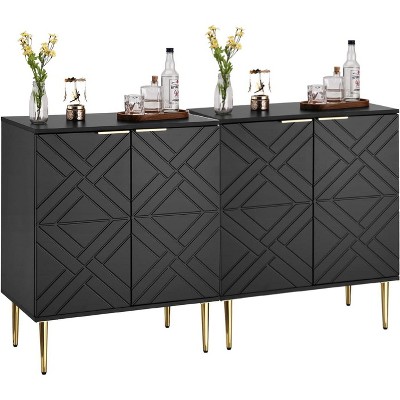 Kitchen Buffet Cabinet, 58" Sideboard Cabinet, Storage Cabinet with Doors, Modern Coffee Bar for Kitchen, Dining Room, Hallway, Entrance, Black