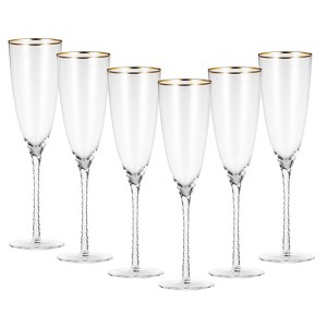 Berkware Luxurious Long Twisted Stem Champagne Flutes with 14k Gold Rim - 10.6oz - 1 of 4