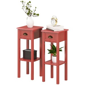 2-Tier Side Tables Set of 2 with Drawer and Shelf, 2 Pieces End Tables for Living Room and Hallway - 1 of 4