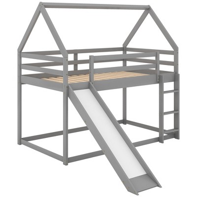 NicBex Twin House Bunk Bed with Slide and Built-in Ladder for Kids Teens Adults