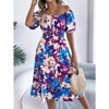 Coolmee Women Square Neck Short Sleeve Midi Dress Summer Boho Floral Swing Beach Dress - 3 of 4