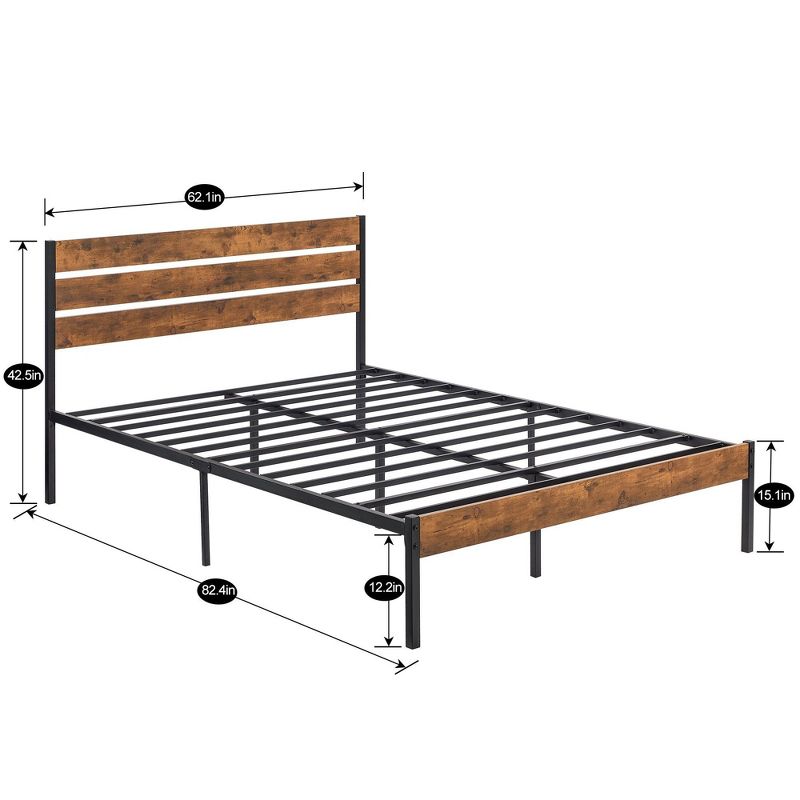 VECELO Platform Bed Frame with Rustic Vintage Wood Headboard and Footboard, Sturdy Metal Slats, No Box Spring Required, 2 of 11