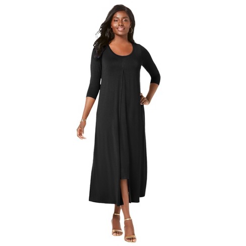 Jessica London Women's Plus Size Double Layered Dress, 14/16 - Black