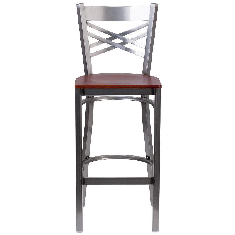 Emma and Oliver 2 Pack Clear Coated "X" Back Metal Restaurant Barstool, 5 of 7