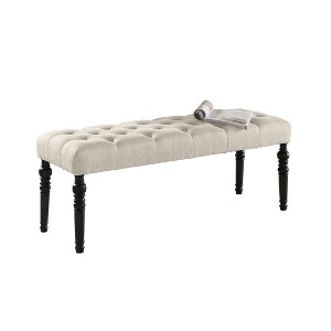 Dexmalle Tan Fabric Tufted Turned Leg Dining Bench - 1 of 4