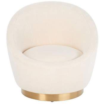 Pippa Faux Shearling Swivel Chair - Ivory/Gold - Safavieh