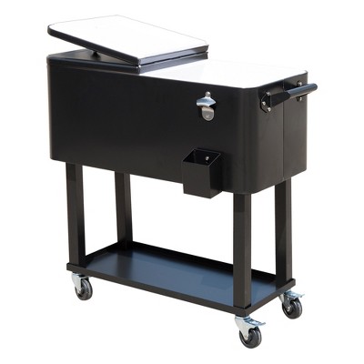 Black Steel 80 Quart Rolling Cooler Cart with Wheels