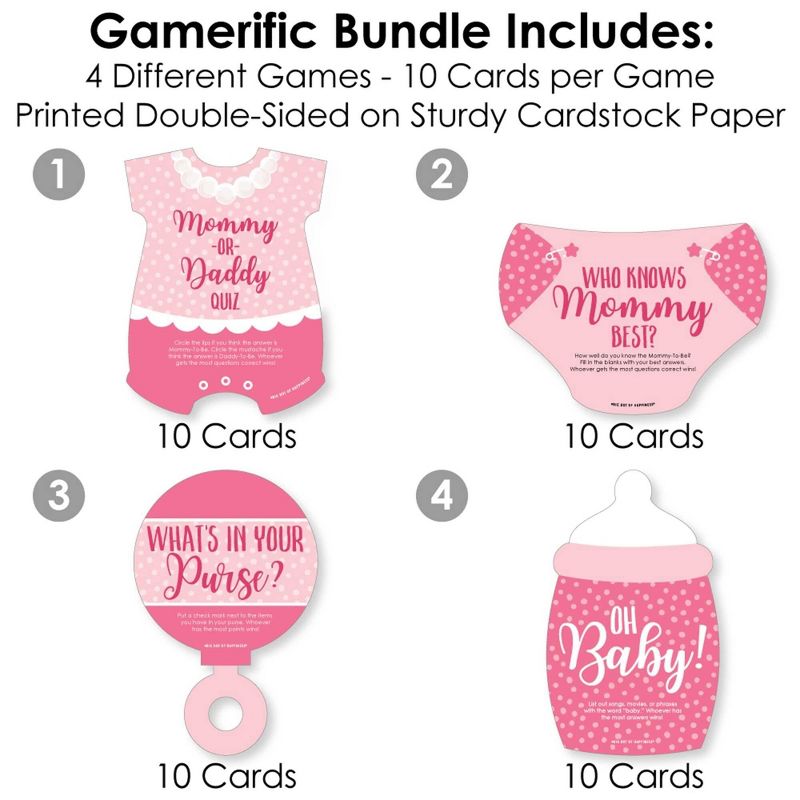 Big Dot of Happiness Baby Girl - 4 Pink Baby Shower Games - 10 Cards Each - Gamerific Bundle, 3 of 9