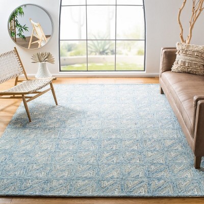 Handmade Blue and Beige Wool Abstract 8' x 10' Area Rug