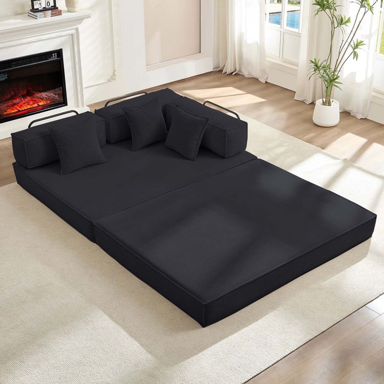 Mjkone 66" Convertible Sleeper Sofa Bed with Pillows, Folding Mattress Couch, Removable Washable Floor Sofa for Small Spaces, 2 of 9