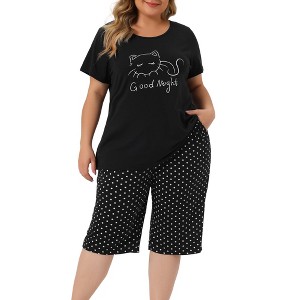 Women's Plus Size Sleeve Cute Pattern Print with Polka Dots Pattern Shorts Pajama Sets - Agnes Orinda - 1 of 4