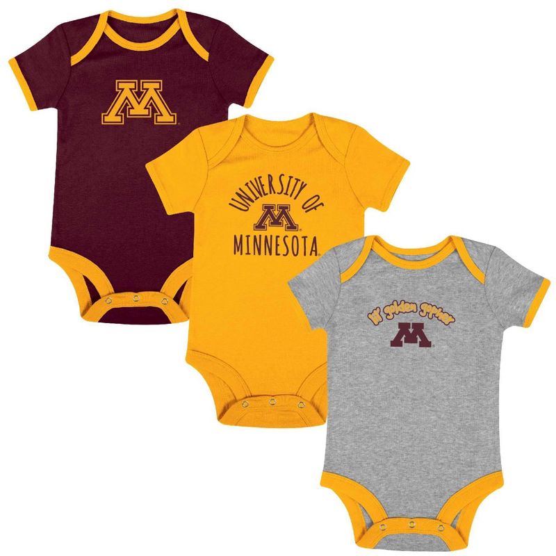 NCAA Minnesota Golden Gophers Infant Boys&#39; Short Sleeve 3pk Bodysuit Set, 1 of 5