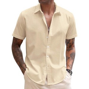 COOFANDY Mens Linen Casual Short Sleeve Shirt Button Down Summer Beach Shirts - 1 of 4