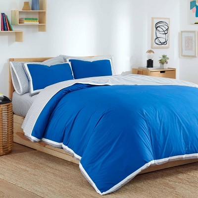 Blue Cotton Down Alternative Reversible Comforter Set, Full