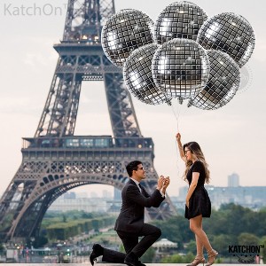 KatchOn, Silver Disco Ball Balloons Decorations -22 Inch, Pack of 6 | 4D Sphere Balloons | 70s Party Decorations - 1 of 4