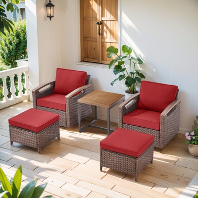 POCASSY 4 Piece Patio Furniture Set, Dark Brown Hand-Brushed Arms Swivel Glider Patio Chairs Set of 2 with Ottomans