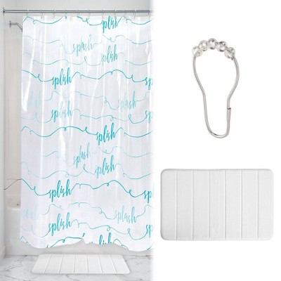 teal and white shower curtain