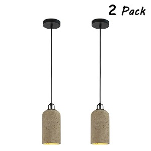 ALOADECOR Modern Farmhouse Natural Travetine Single Pendant Light Coastal Cylinder Hanging Light For Bedroom and Dining Room(2-Pack) - 1 of 4