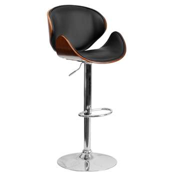 Emma and Oliver Bentwood Adjustable Height Barstool with Curved Vinyl Seat/Back