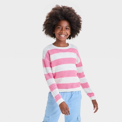 Girls' Openwork Striped Pullover Sweater - Cat & Jack™