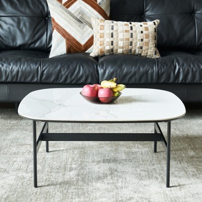 Small Coffee Table for Living Room,Modern Rock Beam Ceramic Coffee Table,Low Square Center Table Easy Assembly