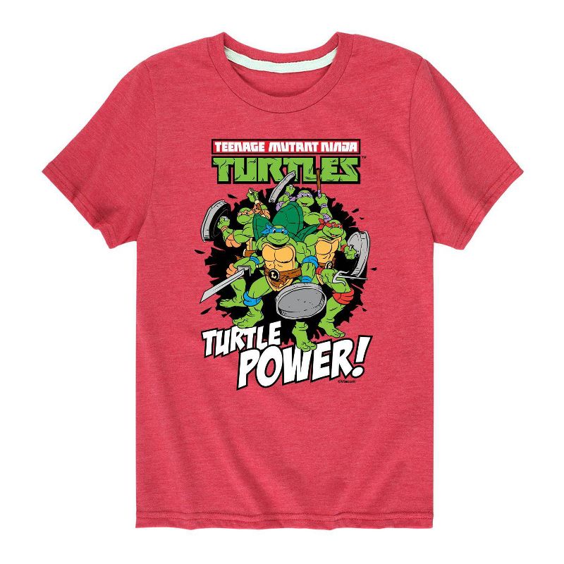 Boys' Teenage Mutant Ninja Turtles 'Turtle Power' Short Sleeve Graphic T-Shirt - Heather Red, 1 of 2