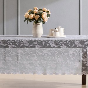 HLC.ME Harper Floral Patterned Scalloped, Wrinkle Resistant, Lace Fabric Table Cloth for Round and Rectangle Tables - 1 of 4