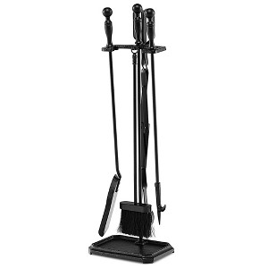 Tangkula 5 Piece Fireplace Tool Set Wrought Iron Indoor Fireplace Set and Holder Black - 1 of 4