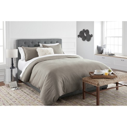 Full Queen Herringbone Flannel Duvet Cover Set Tan Threshold