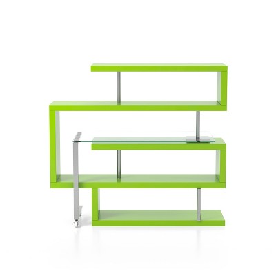 54.5" Rycel Modular L-Shape Bookshelf Desk: Chrome Braces, Mobile Glass Surface - miBasics