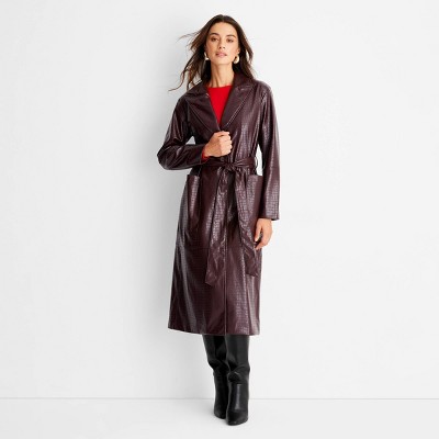 Women s Faux Croc Trench Coat A New Day Burgundy S Target