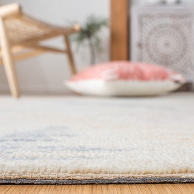 Ivory and Blue Hand-Tufted Wool Geometric Area Rug 5' x 8'