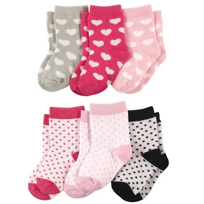 Luvable Friends Baby Girl Newborn and Baby Socks Set, Hearts Dots, 0-6 Months