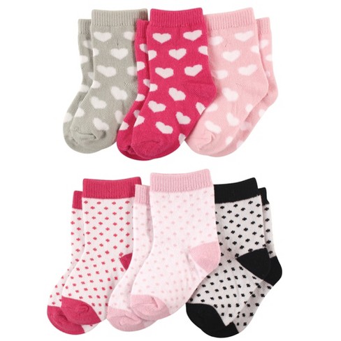 Luvable Friends Baby Girl Newborn And Baby Socks Set, Hearts Dots, 0-6 ...