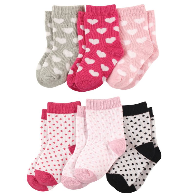 Luvable Friends Baby Girl Newborn and Baby Socks Set, Hearts Dots, 1 of 3